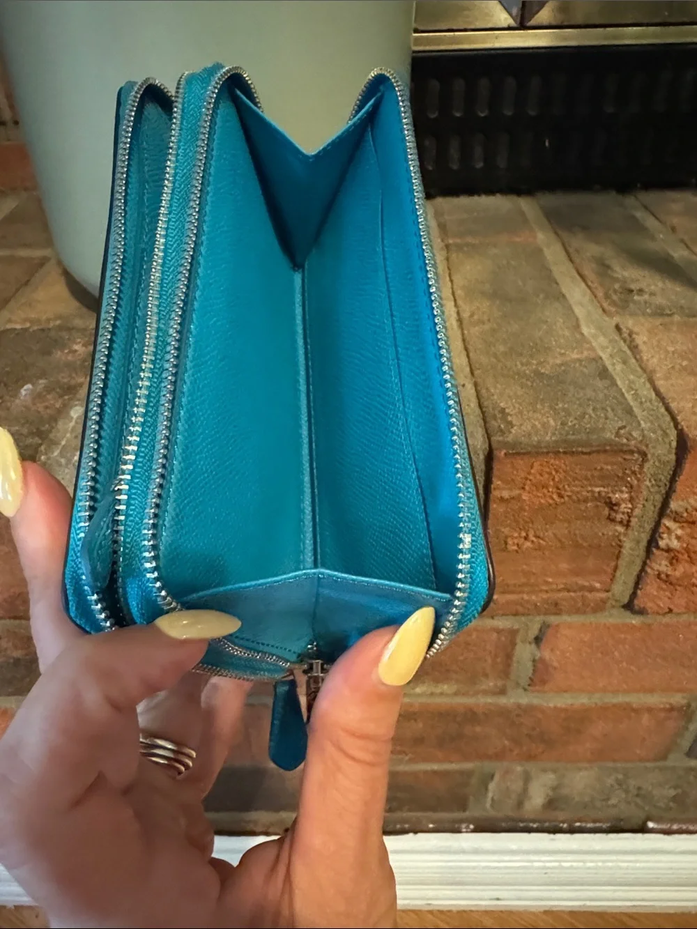 Coach Teal Zip-Around Wristlet Wallet